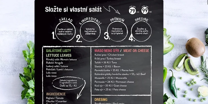 Sestavte si vlastní salát z více než 30 čerstvých ingrediencí a 10 dresinků