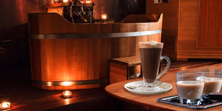 Bylinná lázeň s vůní čokolády a horká čokoláda nebo Baileys pro dva