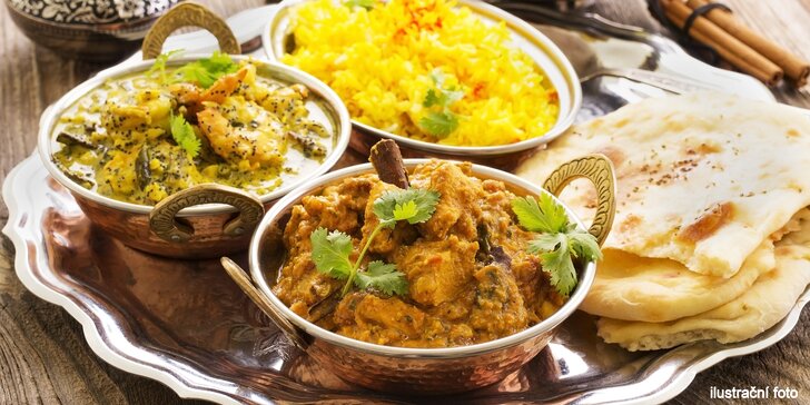 Indické menu o třech chodech: od předkrmu po dezert i nápoj dle vašeho výběru