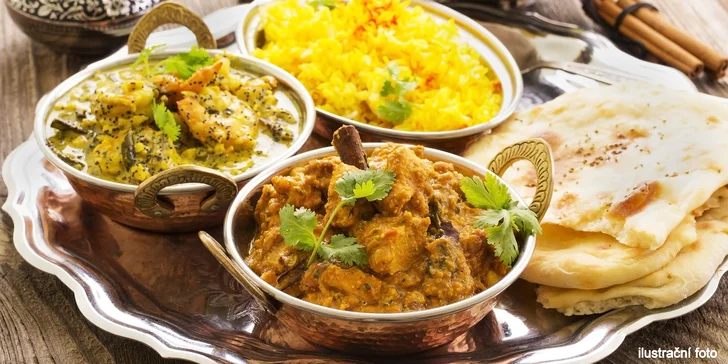 Indické menu o třech chodech: od předkrmu po dezert i nápoj dle vašeho výběru