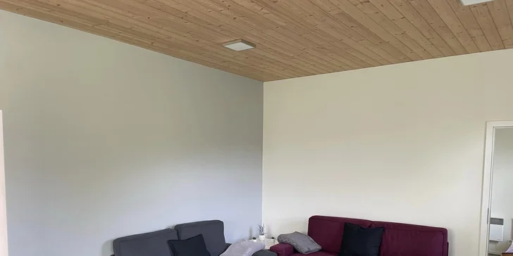 Obývací pokoj je s rozkládacím gaučem, který může případně sloužit jako dvě přistýlky.