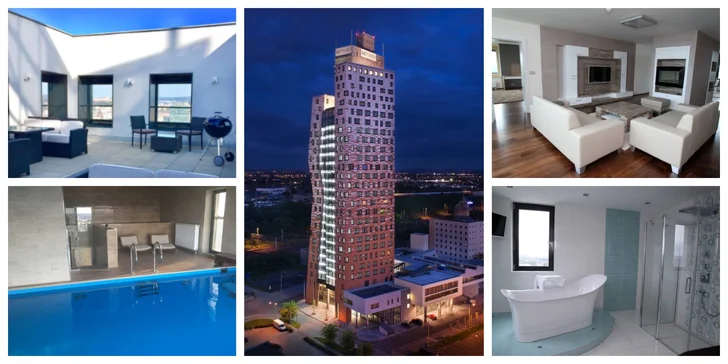 Romantická noc v nejvyšší budově ČR: luxusní apartmá s bazénem a saunou