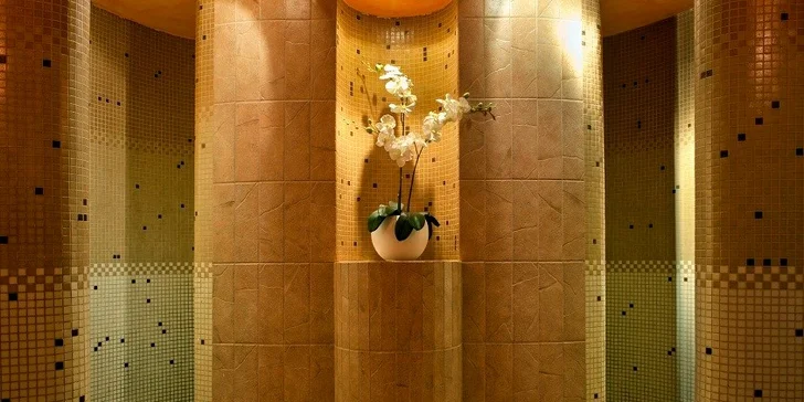 Ve wellness jsou ochlazovací a relaxační sprchové kabiny, parní lázeň a vířivka. 