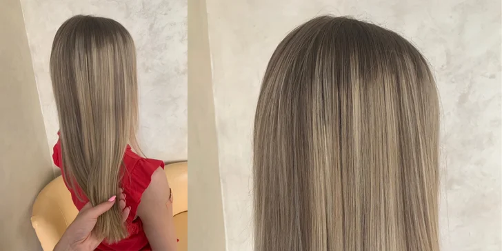 Poté vám u mycího boxu aplikuje na suché vlasy kúru L'Oréal, která se nechá působit 20 minut. Po jejich uplynutí se vlasy umyjí.