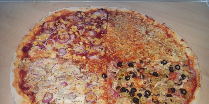 2 nebo 4 obří pizzy o průměru 40 cm s sebou: výběr z 20 druhů