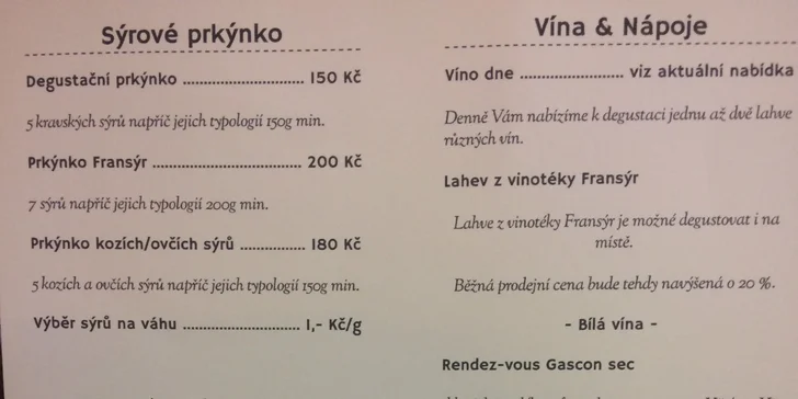 Gurmánské rendez-vous v pasáži Lucerna: 300 gramů sýrů a 2 sklenky vína