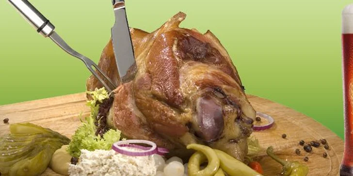 132 Kč za poctivé pečené vepřové koleno (1,5 - 2 kg) a točené malé pivo Gambrinus 11°. Udělejte radost svým chuťovým pohárkům s 50% slevou!