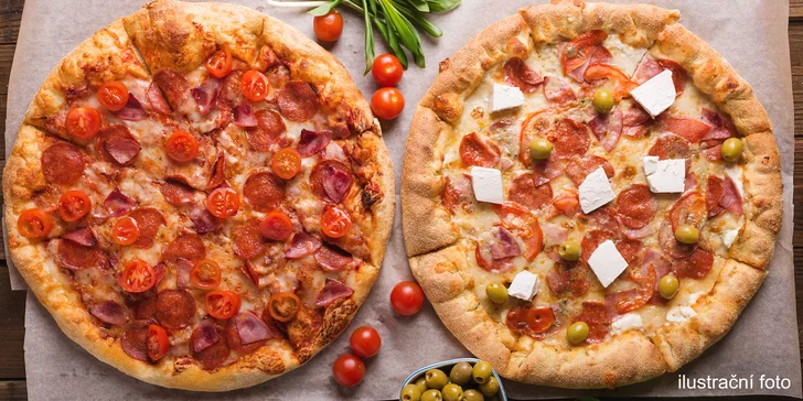 1 či 2 pizzy dle výběru i s rozvozem po Šumperku: šunková, čtyři druhy sýrů i další druhy