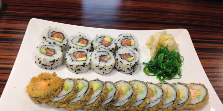 Až 46 ks čerstvého sushi: vegetariánské, smažené i s krevetou nebo lososem