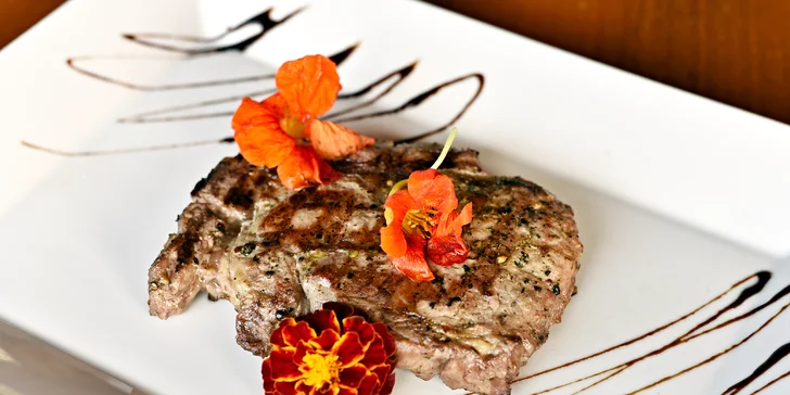 Rump steak z Irska: 200 nebo 400 gramů vyzrálého hovězího masa a příloha