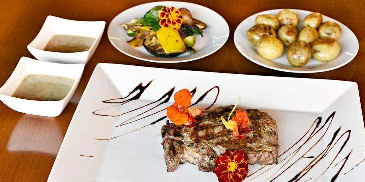 Rump steak z Irska: 200 nebo 400 gramů vyzrálého hovězího masa a příloha