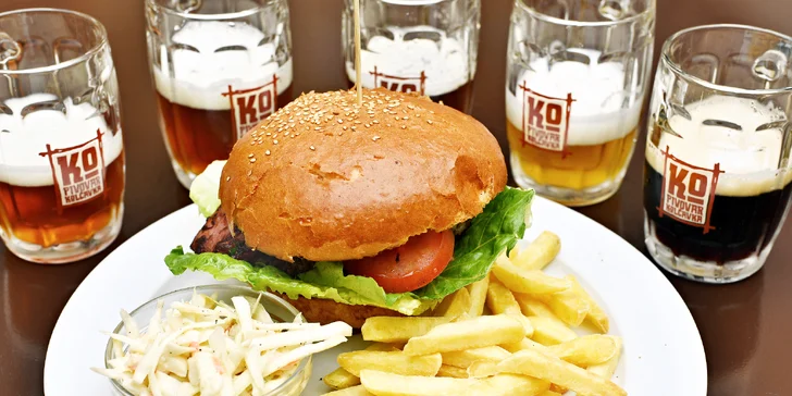 Degustace nefiltrovaných piv z pivovaru Kolčavka a dva burgery pro dva