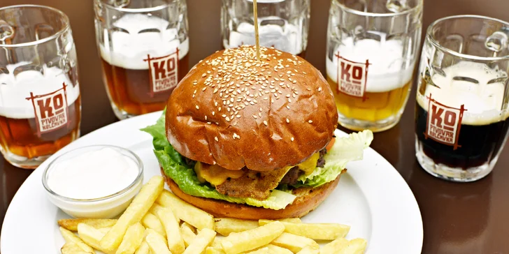 Degustace nefiltrovaných piv z pivovaru Kolčavka a dva burgery pro dva