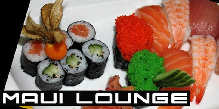 289 Kč za bohaté sushi menu v luxusní restauraci Maui Lounge. Nigiri s tuňákem, lososem, krevetou a kaviárem, maki s lososem a okurkou a sleva 51 %.