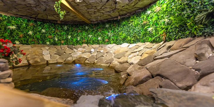 Wellness se nachází v krásných prostorách hotelu a jeho součástí je relaxační zóna, která nabízí možnost klidného posezení a meditování u umělého potůčku.