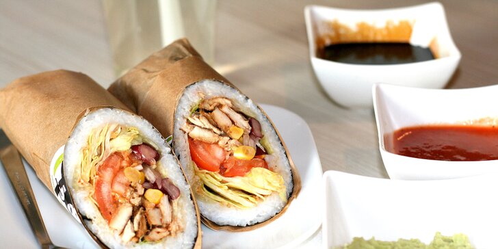 Když Japonsko miluje Mexiko: sushi burrito menu s kuřecím, rybou nebo krevetami