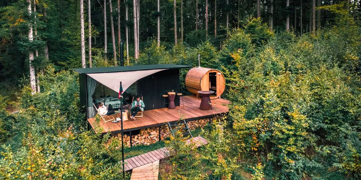 Tiny house na Sázave: cédrová sauna, možnosť raňajok aj grilovania