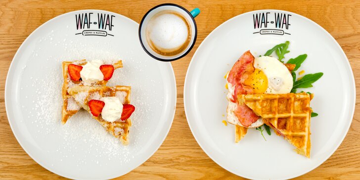 Snídaně ve Waf-Waf na Letné: dvě božské vafle, džus a káva v plecháčku