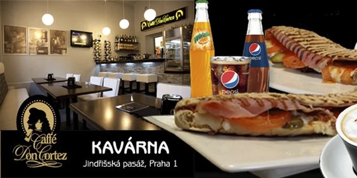 159 Kč za 2x výborné panini zapečené na grilu, 2x italská káva nebo čaj a 2x nealko drink dle vlastního výběru. Dobrůtky i příjemná atmosféra kavárny Caffé Don Cortez se slevou 54 %.