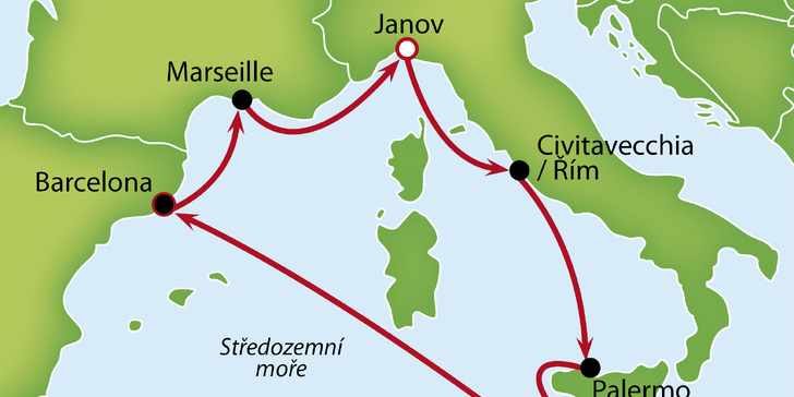 Lednová plavba Středomořím s dopravou do Janova a rozšířenou plnou penzí