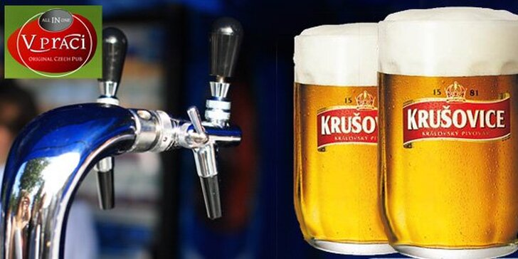 59 Kč za PĚT točených Krušovic 10° v originálním klubu V Práci. Oslavte konec prázdnin v pivním stylu s 50% slevou.
