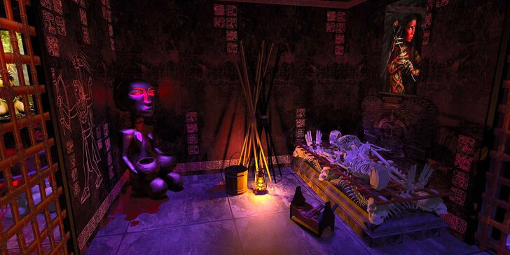 Hodinová mystická úniková hra s tematikou Aztéků pro 2 nebo 4 hráče