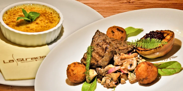 Zimní tříchodové menu: husí paštika, jelení medailonky a crème brûlée
