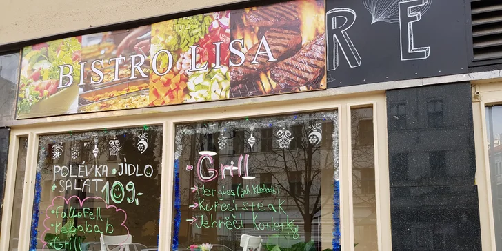 Kebab v Londýnské: 150 g kuřecího, dresing a příloha v tortille či chlebu a nápoj