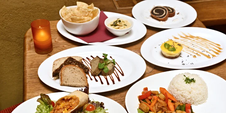 Pestré vegetariánské menu pro 2 osoby: 3 chody výběrem vždy ze dvou jídel