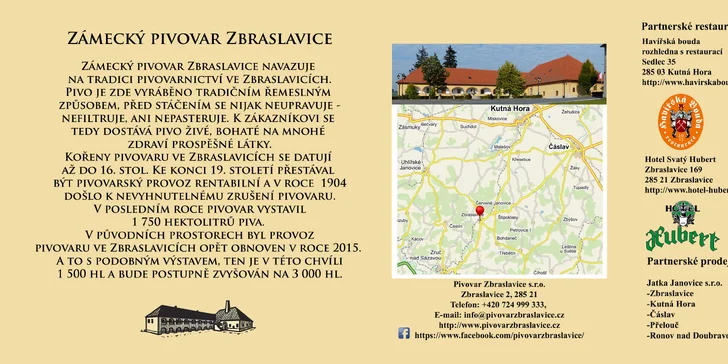 Prohlídka Zámeckého pivovaru Zbraslavice včetně ochutnávky a piva domů