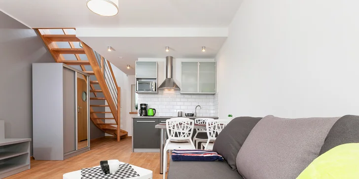 Na prízemí apartmánu sa nachádza obývacia izba, kuchynský kút a kúpeľňa s toaletou.