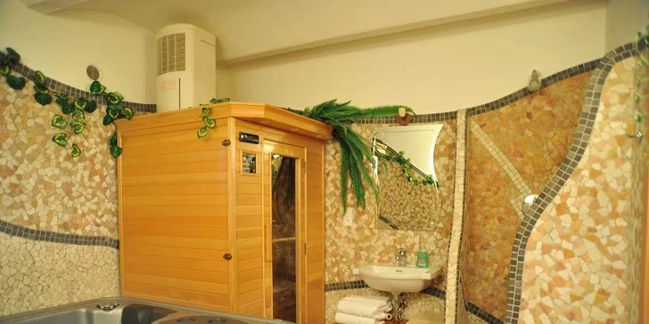 Během pobytu si užijete můžete dopřát třeba privátní relax ve wellness s whirlpool a infrasaunou. 