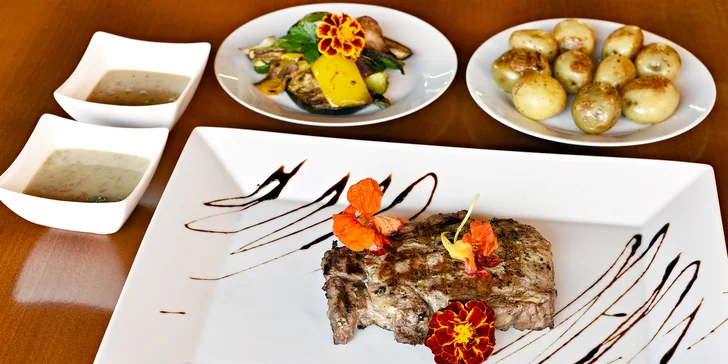 Rump steak z Irska: 200 nebo 400 gramů vyzrálého hovězího masa a příloha