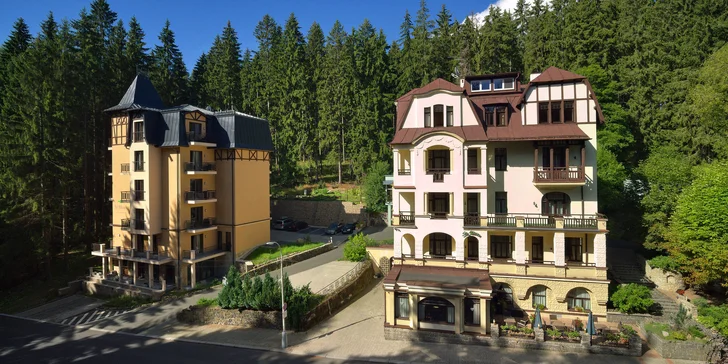 Hotel leží v klidné, lesnaté části lázní, ruch města tedy nemá šanci.