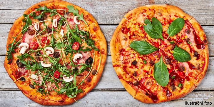 2 pizzy o průměru 32 cm: na výběr z více než 30 druhů, rajčatový i smetanový základ