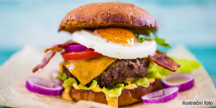 Nadupané Maxi burger menu se 100% bio hovězím Angus, hranolky a nápojem