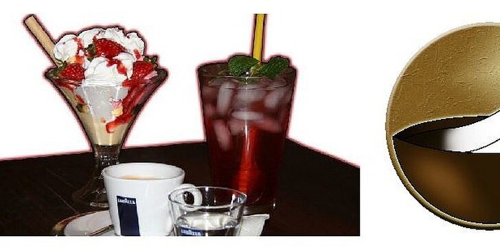 Domácí ledový čaj Dilmah nebo káva Lavazza se zmrzlinovým pohárem