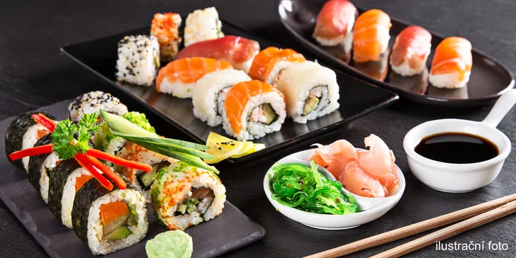 Přijďte sami, ve 2 nebo rovnou ve 4 kdykoliv v týdnu na bohatý sushi set