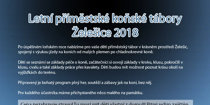 Letní příměstské tábory na koni pro začátečníky od 7 let