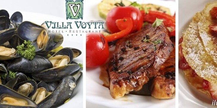 749 Kč za luxusní menu v hodnotě 1890 Kč PRO DVA ve francouzské restauraci Villa Voyta. Gratinované slávky, hovězí steak či vanilkovo-mátový krém se slevou až 60 %.