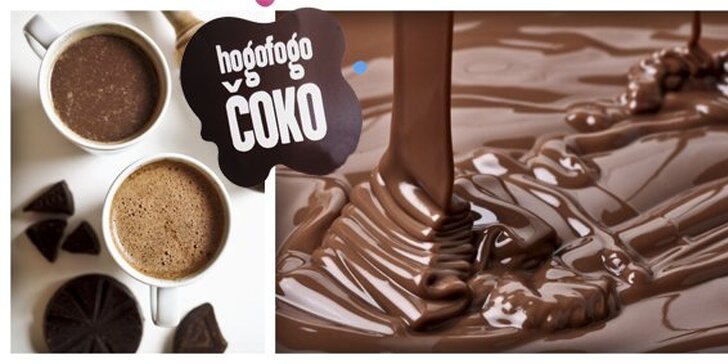 48 Kč za DVĚ nebesky lahodné horké čokolády v Hogofogo čoko. Mandlové, rozinkové, skořicové nebo zázvorové čokoládové opojení se slevou 50 %.