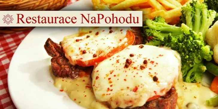 129 Kč za DVA skvostné kuřecí steaky s mozzarellou a rajčaty na bylinkách s hranolkami. Stylová variace na nejslavnější italskou chuťovou kombinaci se slevou 54 %.