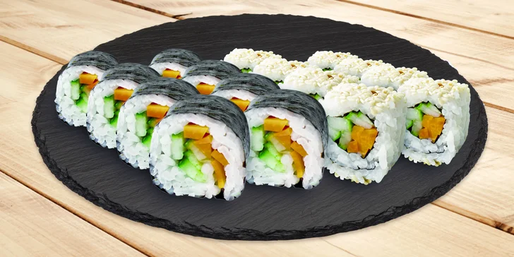 Sushi nadité čerstvostí: 16 nebo 32 kousků plněných křupavou zeleninou