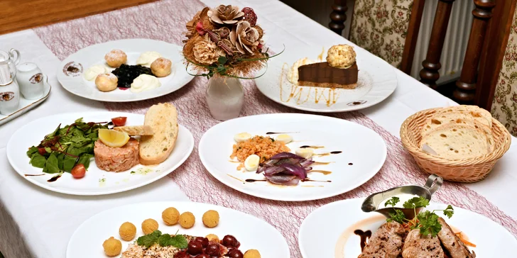 3chodové degustační menu pro 2 s výběrem jídel vždy ze 3 variant