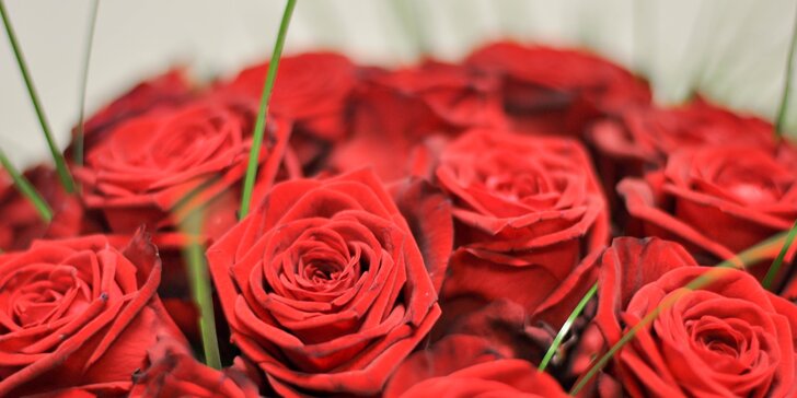 Kytice až 15 červených růží s přáním a rozvozem po Budějovicích a okolí