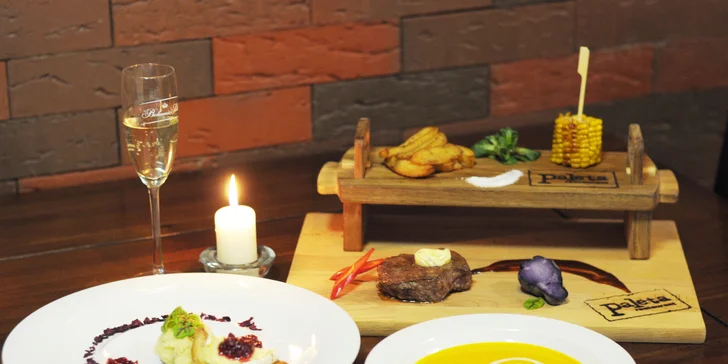 6 chodů jen pro vás dva: steak ze svíčkové, čokoládové lanýže a další dobroty