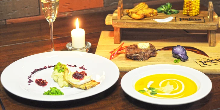 6 chodů jen pro vás dva: steak ze svíčkové, čokoládové lanýže a další dobroty