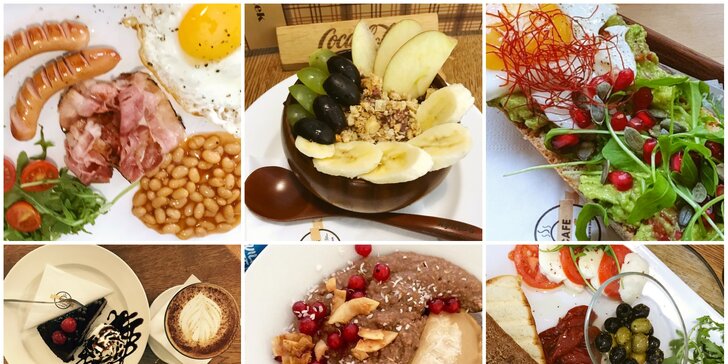 Snídaně all you can eat podávané po celý den: anglická, italská, fit a další