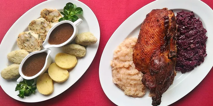Staročeské menu pro 2: játrová paštika, ½ křupavé kachny i parfait s višněmi