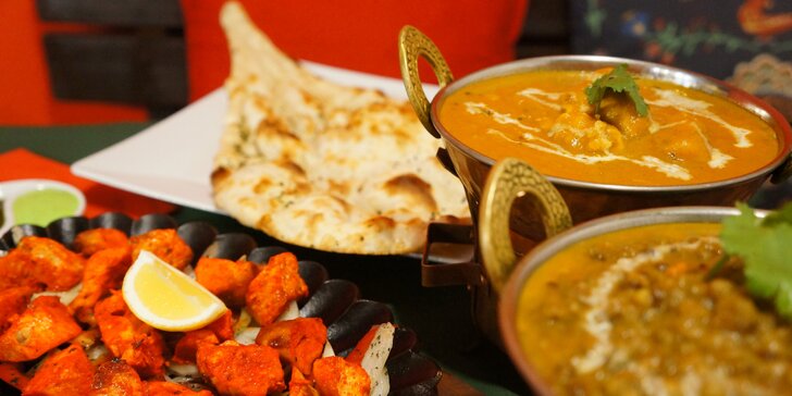 Tříchodové indické menu: vegetariánské nebo masové a exotický nápoj